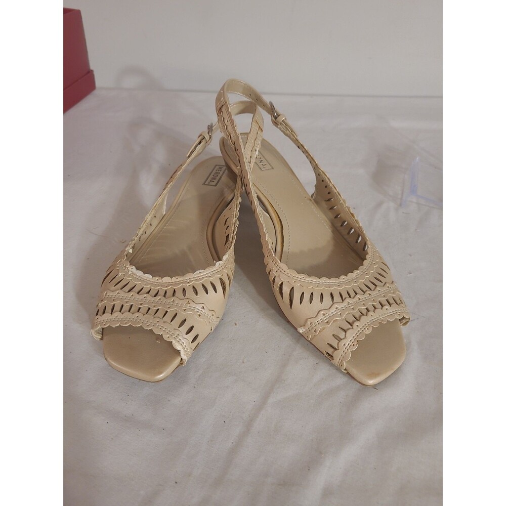 Merona~Cutout Beige Peep Toe Slingback Sandals Size 8.5